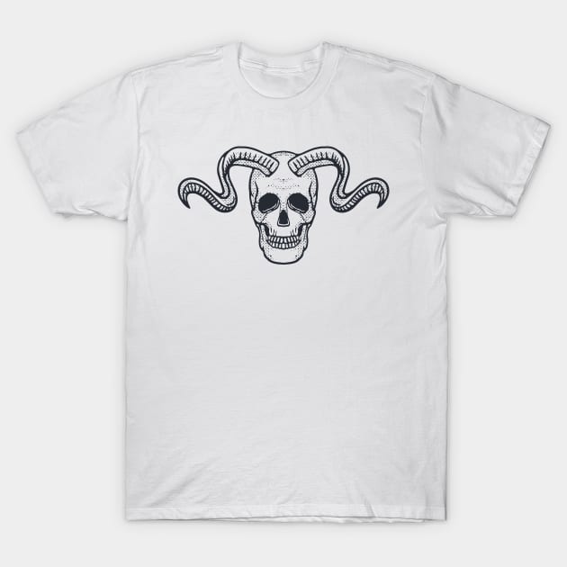 Horned Skull Illustration Black White T-Shirt by Merchsides